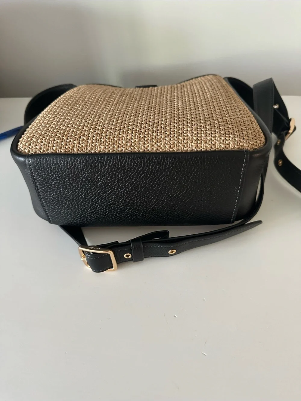 COACH Hadley Turnlock Crossbody Bag in Straw and Black Leather